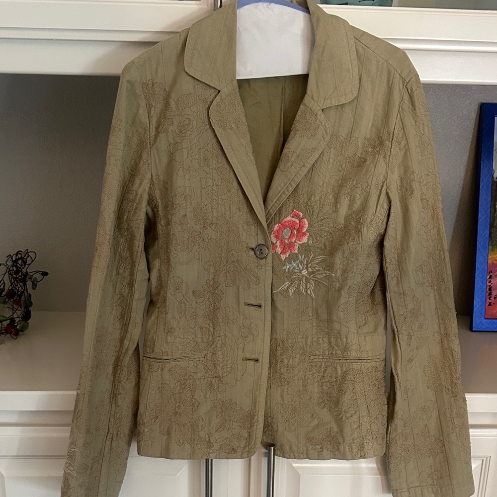 Johnny Was Tan Floral Embroidered Blazer Sz M-34 PTP